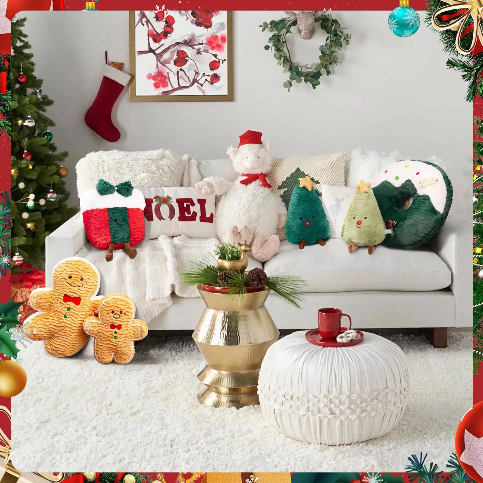 8-18 inch Christmas Plush Christmas Decorations Throw Pillow - Super Soft Stuffed Animal Plush, Fluffy Couch Bed Pillow Gift Box