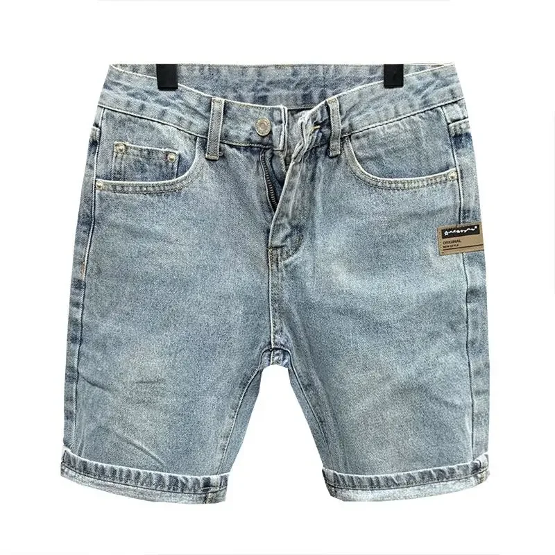 Man Denim Shorts Graphic Straight Short Jeans Pants for Men Luxury Novelty in Y2k Fashion Buttons Summer Xl Sale Original New