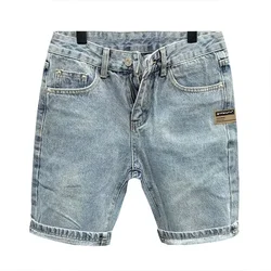 Man Denim Shorts Graphic Straight Short Jeans Pants for Men Luxury Novelty in Y2k Fashion Buttons Summer Xl Sale Original New