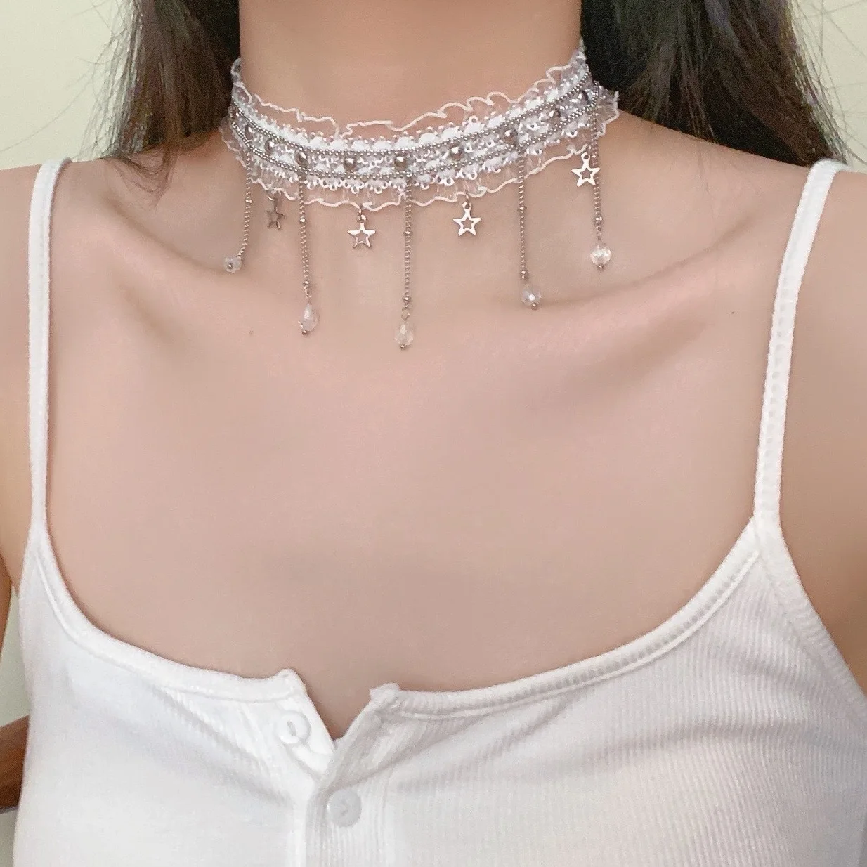 

DUTRIEUX Ladies Gorgeous White Lace Necklace Beach Travel Holiday Fashion Classic Personalized Jewelry Evening For Women Jewelry