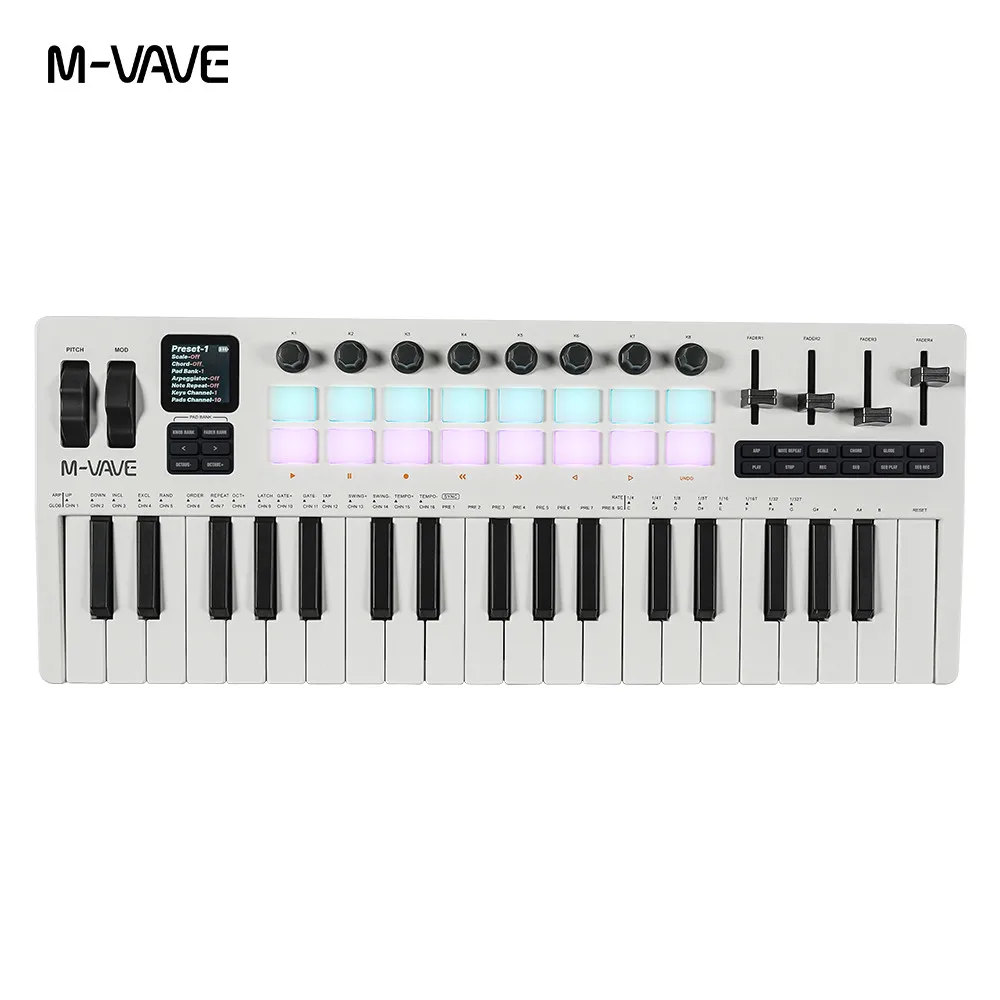 

M-VAVE SMK-37 PRO Keyboard 37 Key 3.5mm MIDI 16 RGB Drum Padswith Sound Source Supports Wireless Connection To Multiple Systems