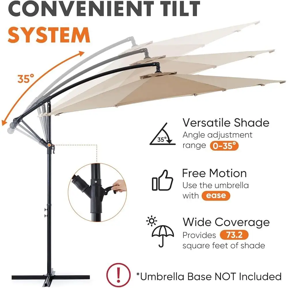 9.8ft إزاحة مظلة فناء تنفيس في الهواء الطلق مظلة ناتئ مقاوم للماء مقاومة للأشعة فوق البنفسجية سهلة الميل قابل للتعديل الظل حديقة بركة