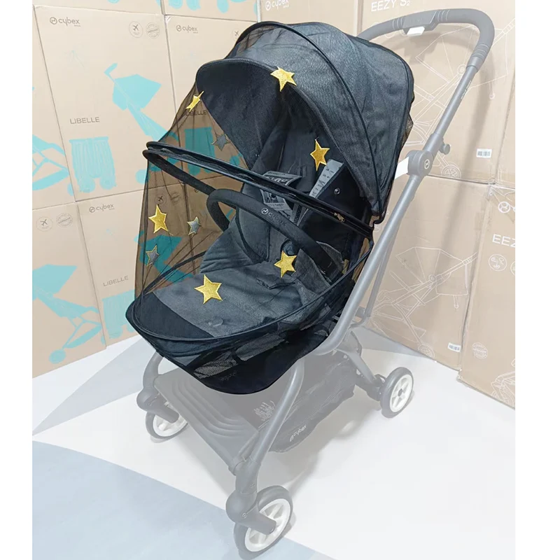 Mosquiteiro de cadeira de rodas com suporte, zíper bidirecional, acessórios bordados do bebê, Cybex Eezy S Plus 2 Twist, Mios Priam Prams