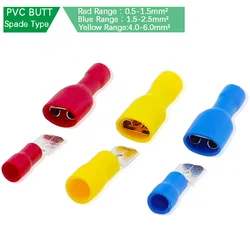 50PCS FDD/MDD 6.3mm Terminal Red Blue Yellow Female Male Spade Insulated Electrical Crimp Terminal Connectors Wiring Cable Plug