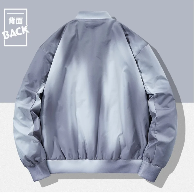 Męska kurtka bejsbolówka z gradientem kolorów, jesień 2025, odzież robocza, styl outdoorowy dla par, motyw lotniczy, nowość.