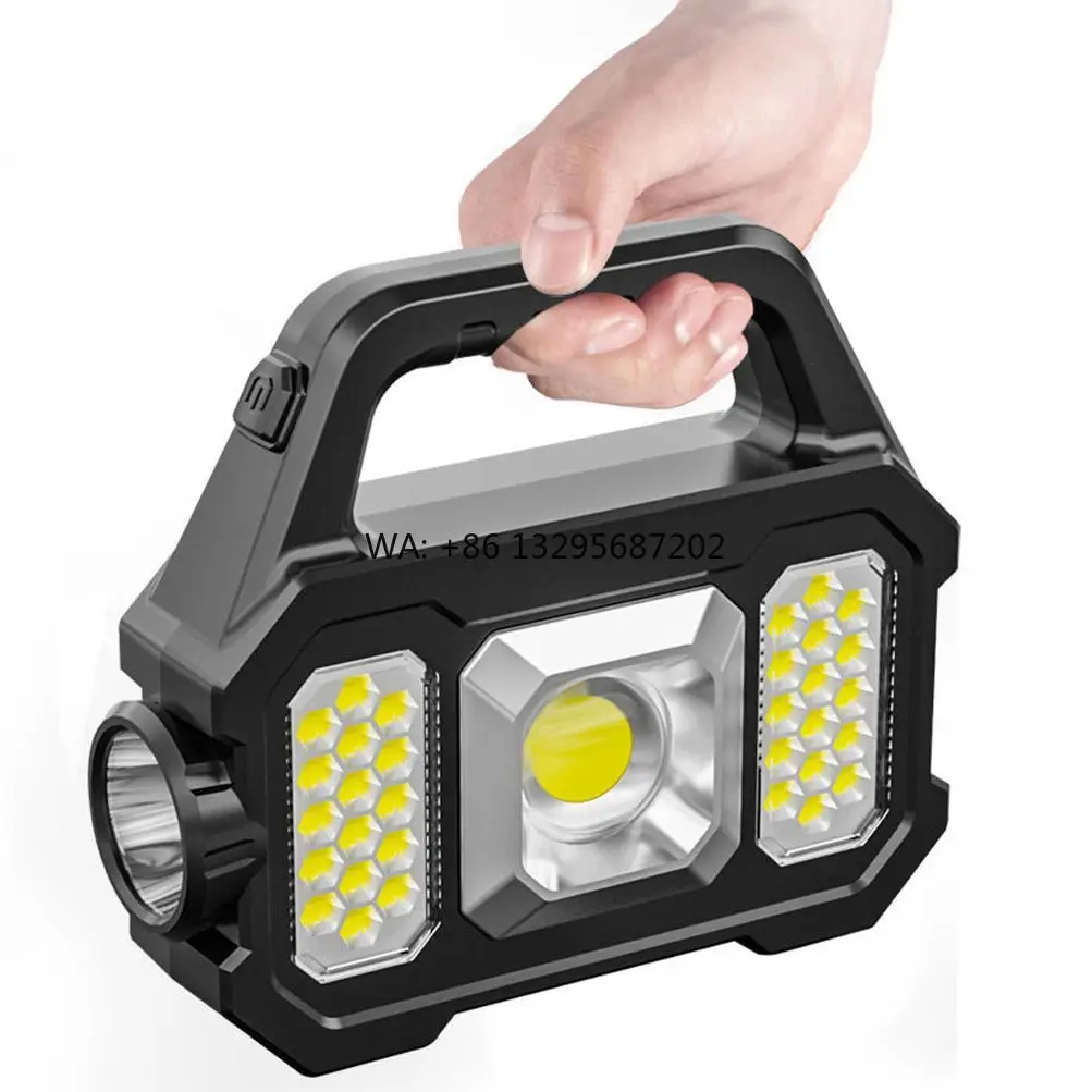 

Factory Direct High Brightness LED Flashlights Solar Power Built-in Battery Rechargeable Handheld Torch Lamps With Power Bank