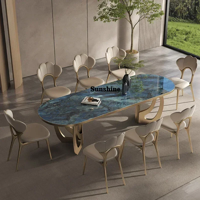 luxury Kitcjen Dining Table Set 6 People Desk legs metal Marble Dining Table Coffee Multifunctional mesa comedor home furniture