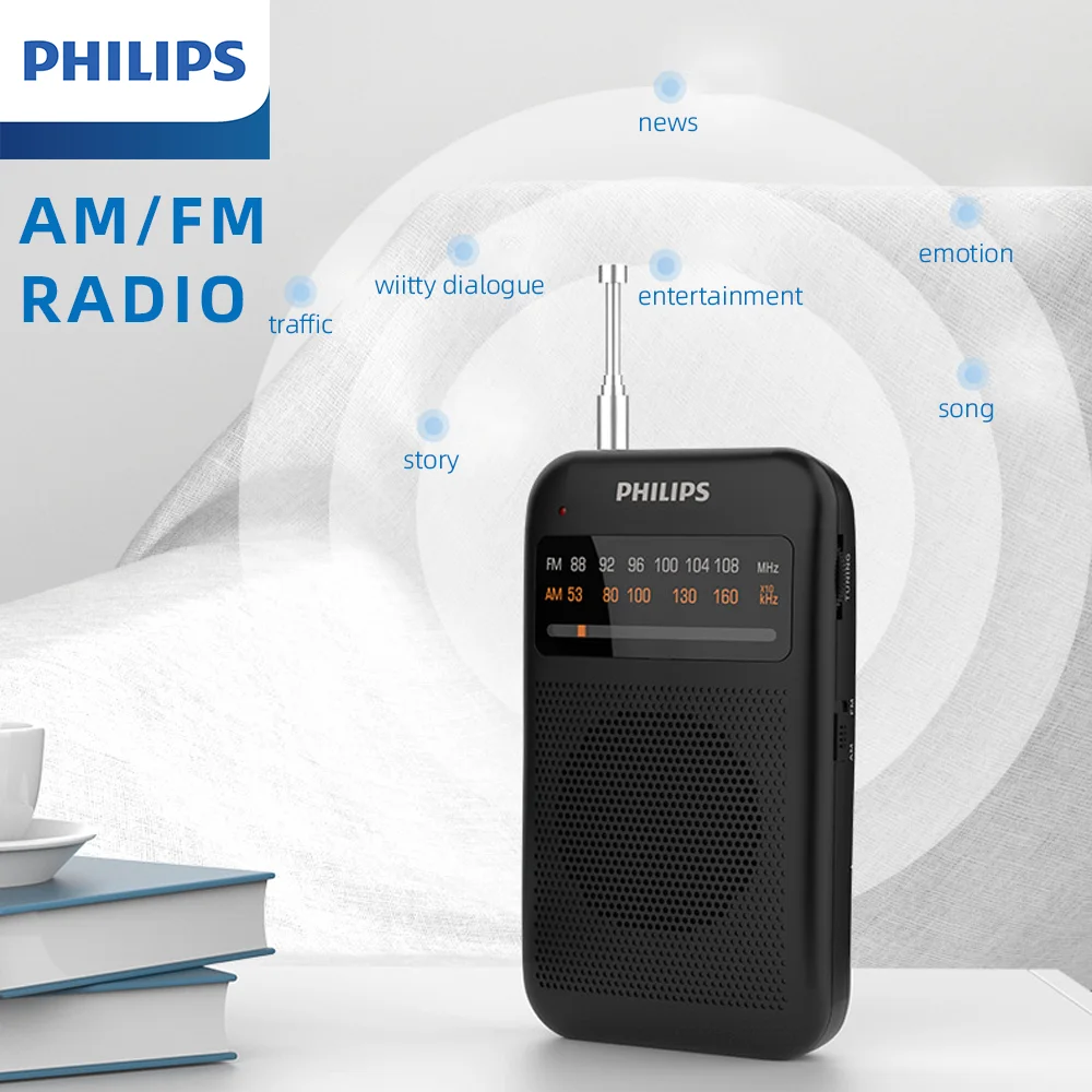 Rádio Portátil Philips TAR1368 Retro FM de Dupla Banda com Controle Amigável para Idosos, Bateria 2A, Som Claro, Ideal para Idosos