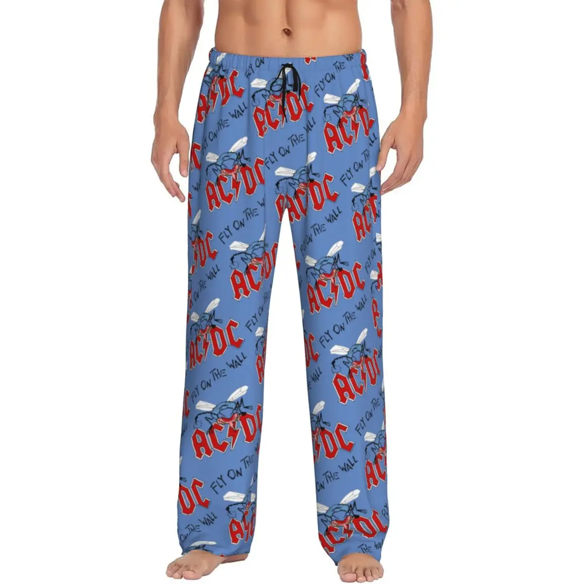 

Custom Fly On The Wall Pajama Pants Men AC DC Sleepwear Lounge Sleep Bottoms Stretch with Pockets