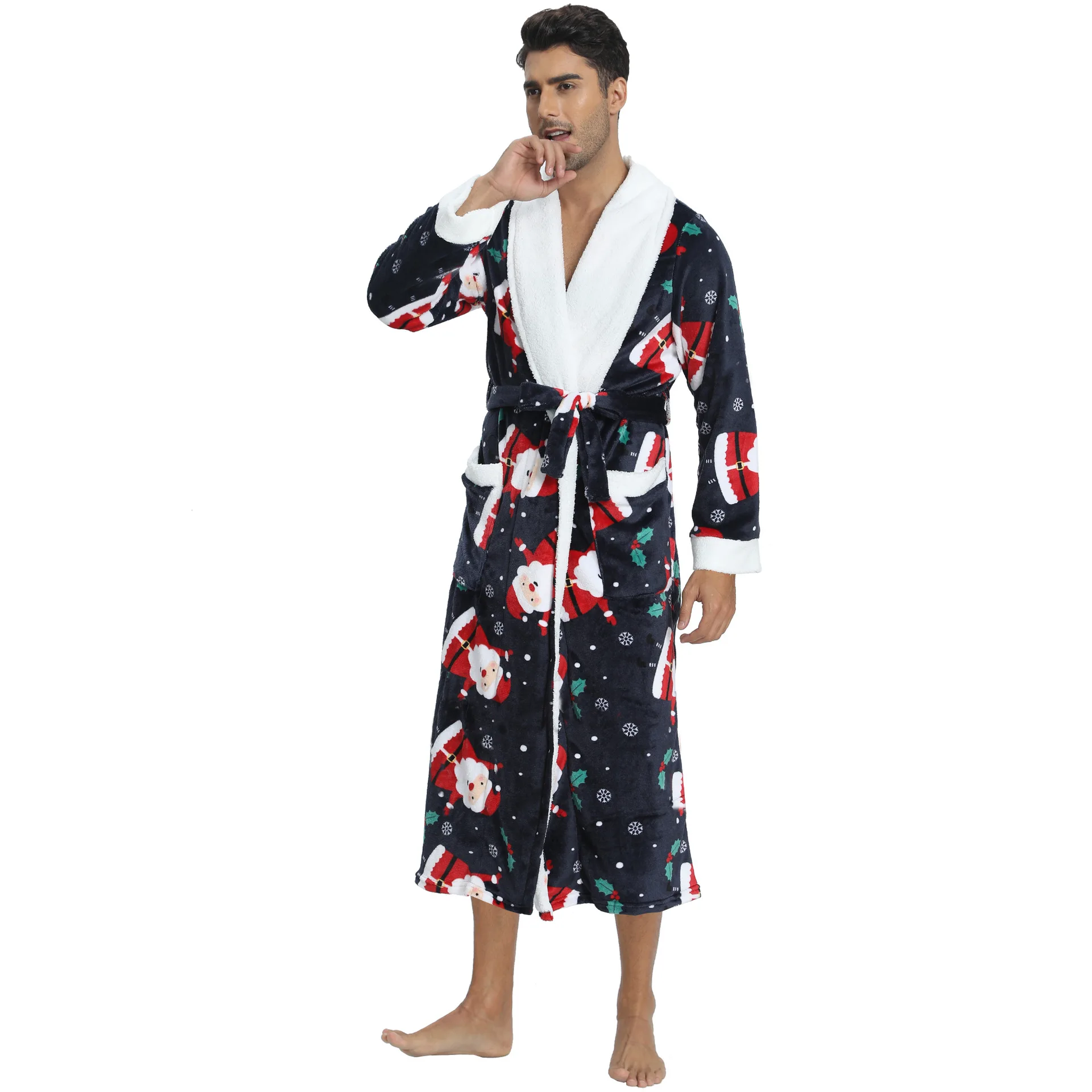 Warm Autumn Winter Flannel Men Bathrobe Thick Long Night Sleepwear Velvet Kimono Robe Men's Clothing Homewear Dressing Gown