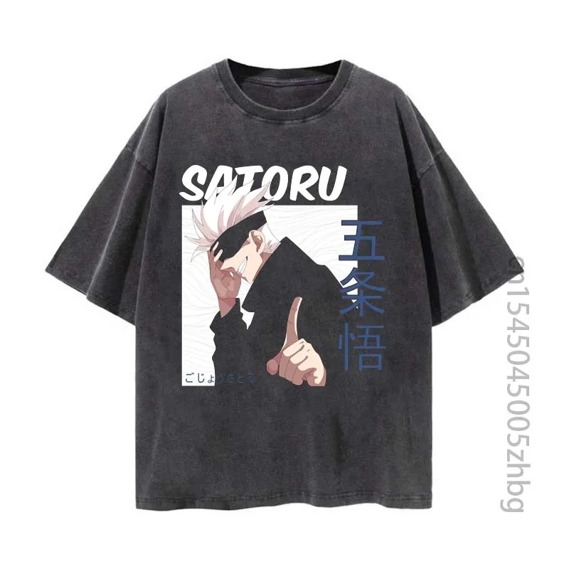 

Satoru Gojo Anime Woman Shirt Streetwear Harajuku Vintage Distressed Tshirt Manga Graphic T Shirt Men Tops Tees