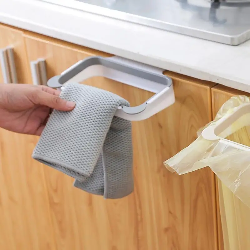 1pc Kitchen Cabinet Door Basket Hanging Trash Can Waste Bin Garbage Bag Holder Portable Kitchen Trash Bag Holder Kitchen Gadgets