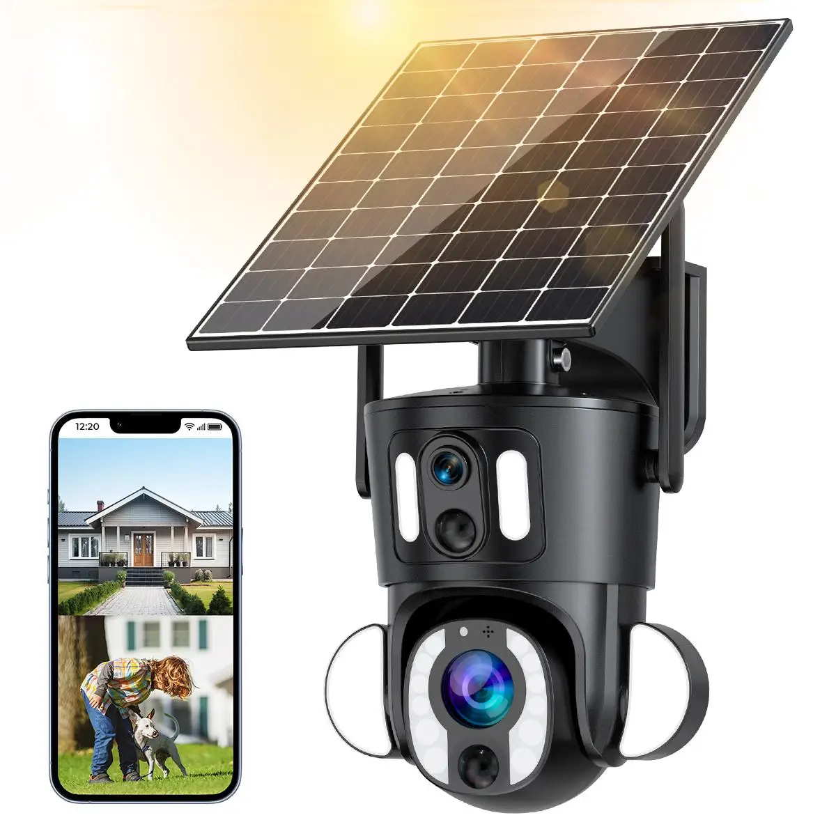 Ubox Camera Real 5MP Solar Camera Outdoor 10X Optical Zoom Dual Screen 4G/WiFi PTZ Dual PIR Detection Auto Tracking Security Cam