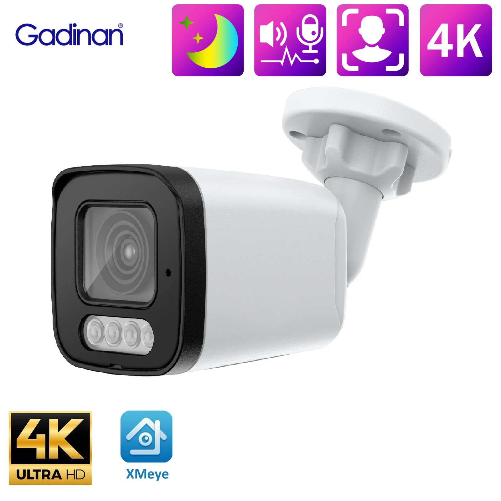 

Gadinan Outdoor Color Night Vision 8MP 4K IP Camera Two-Way Audio H.265AI 5MP 4MP AI Face Detection CCTV Security Camera Xmeye