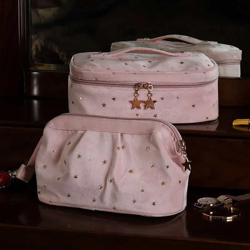 Bronzing velvet toiletry bag Nordic style women portable large capacity storage travel toiletry bag