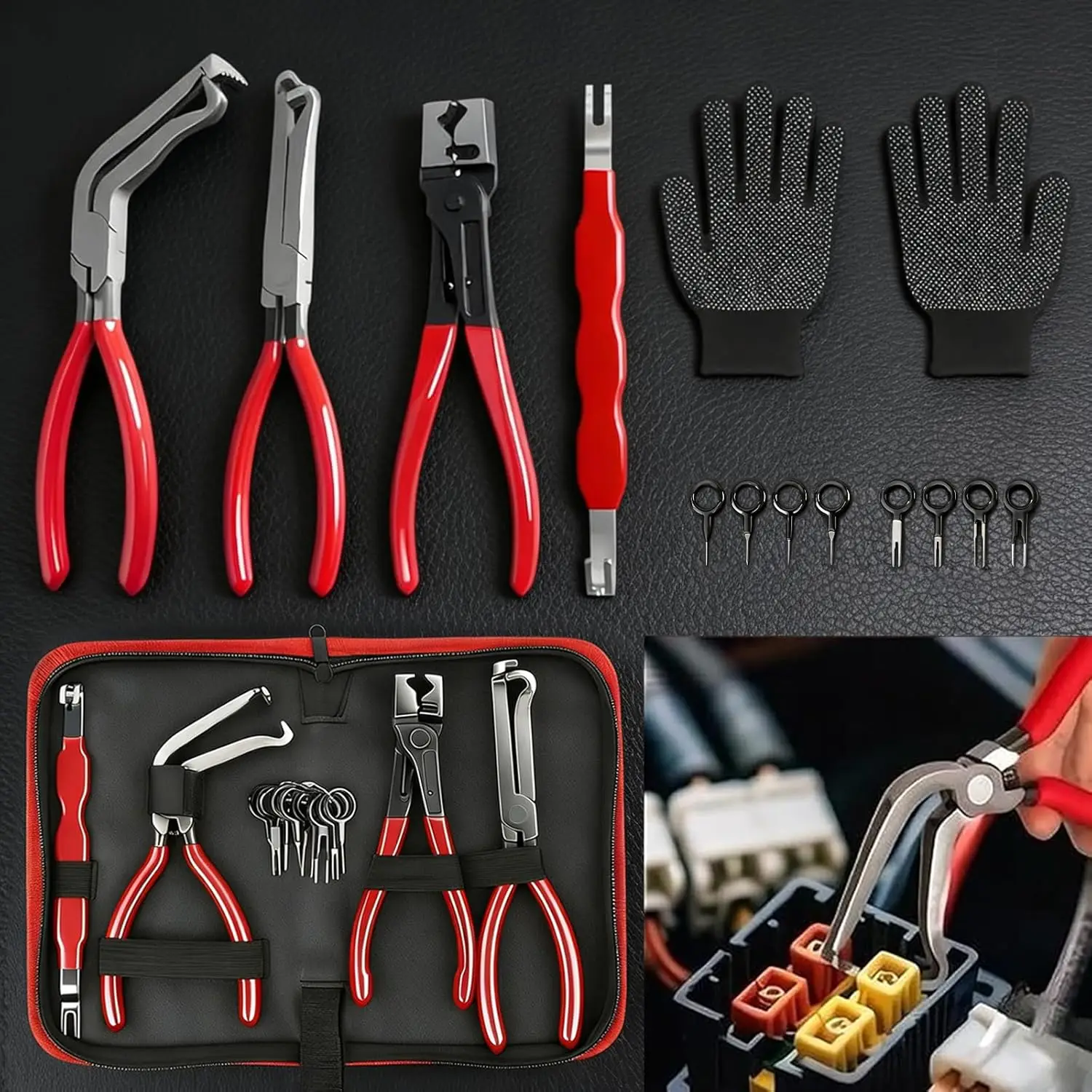 

6-Pcs Kit Electrical Disconnect Pliers Set for Cars, Automotive Electrical Plug Connector Disconnect Tool and Connector