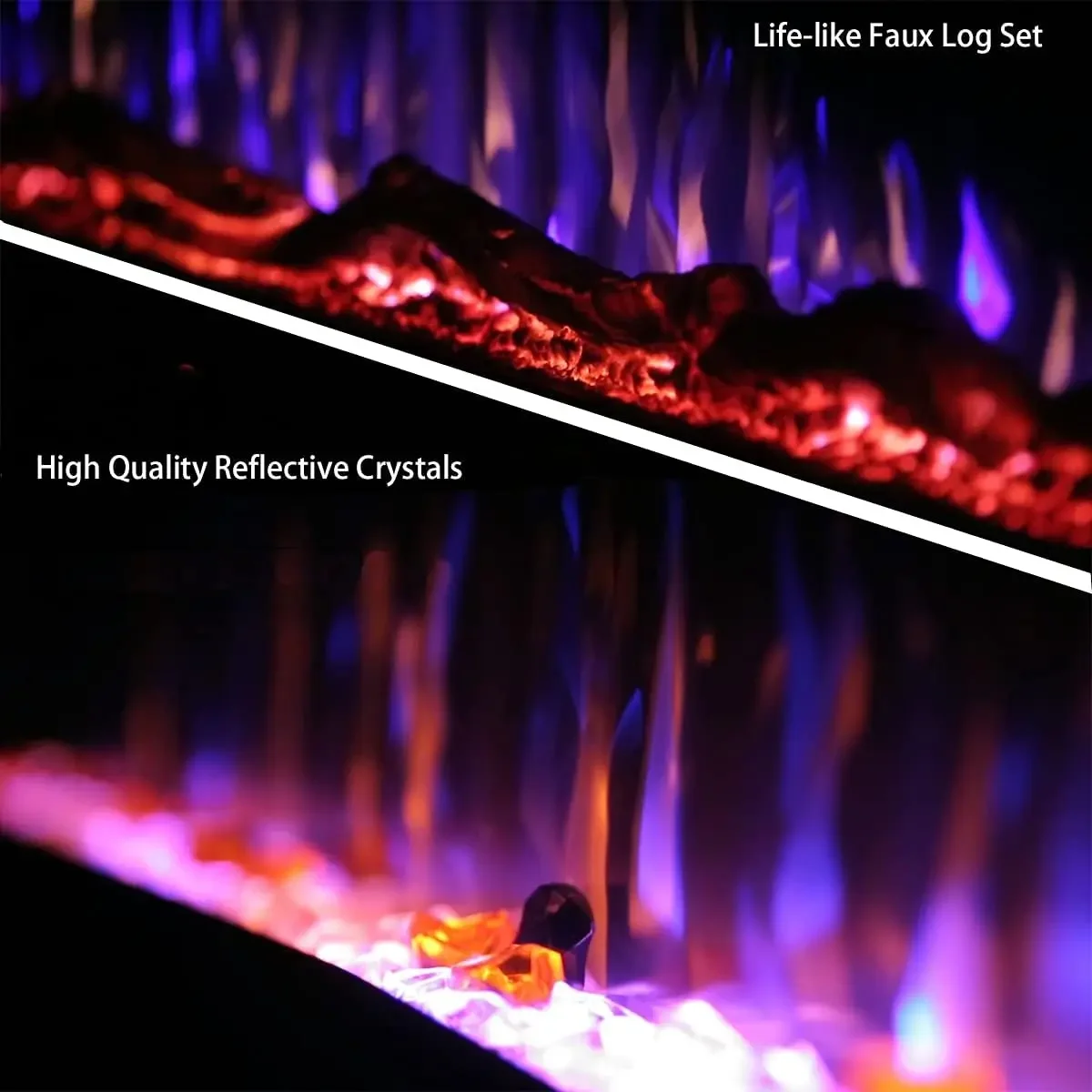 42 Electric Recessed Fireplace, 5 Adjustable Flames, Log or Crystal, Touch & Remote Temperature Control