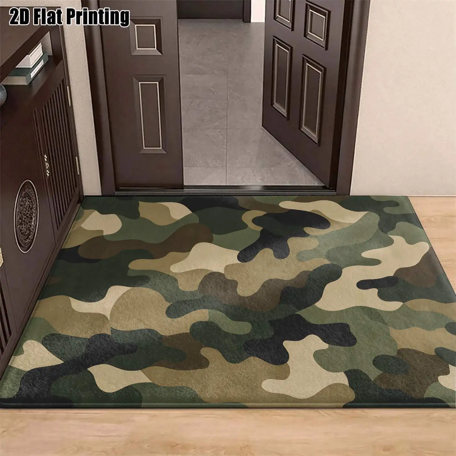 1Pc 2D Printed Camouflage Carpet: Military Green, Black, Brown Patterns Nordic, Modern Minimalist, European, Geometric Style. Machine Washable, Multi-Size, Home Decor, Suitable for Entrance, Living Room, Bedroom, Dining Room, Foyer.