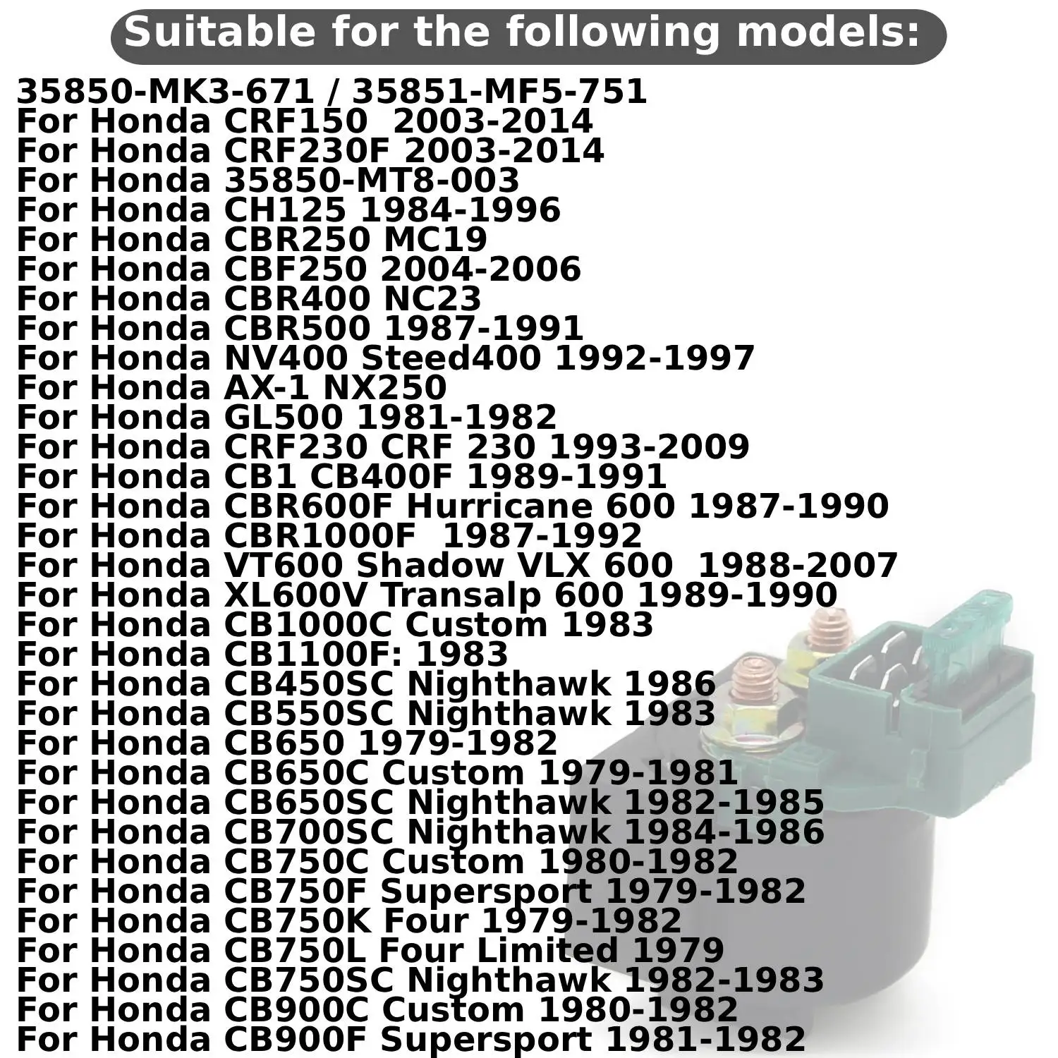 Motorcycle Starter Relay Solenoid For Honda CB550SC Nighthawk CB650C Custom CB650SC CB700SC CB750C CB750F Supersport  CBR1000F