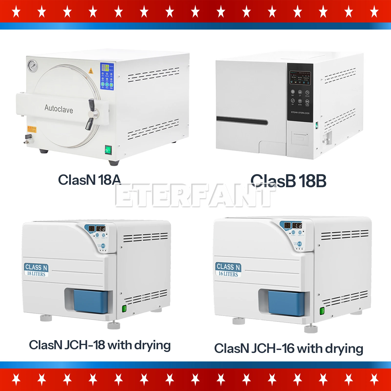 Autoclave Médico Dental Automático ETERFANT 16/18L Clase N/B, Esterilizador a Vapor a Presión con Función de Secado y Sistema de Bloqueo