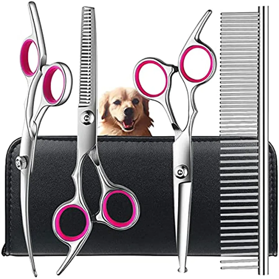 Dog Grooming Scissors Kit Safety Round Tips Pet Dog Cat Grooming Shears Set Thinning stainless steel Straight Curved Shears Comb