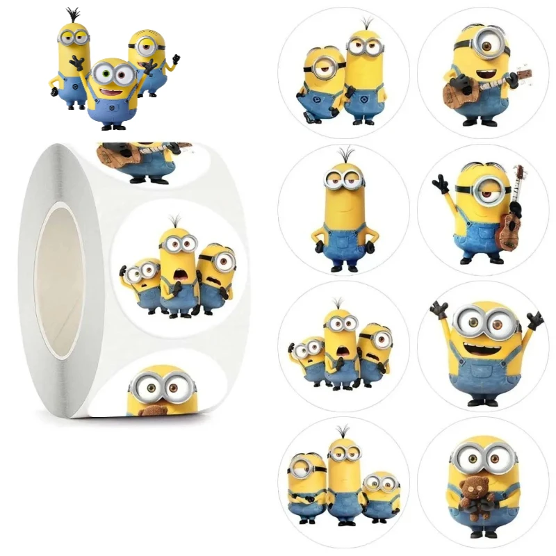 

Minions movie anime cartoon cute 500pcs stickers kawaii student DIY rolls stickers book labels sealing stickers gifts wholesale