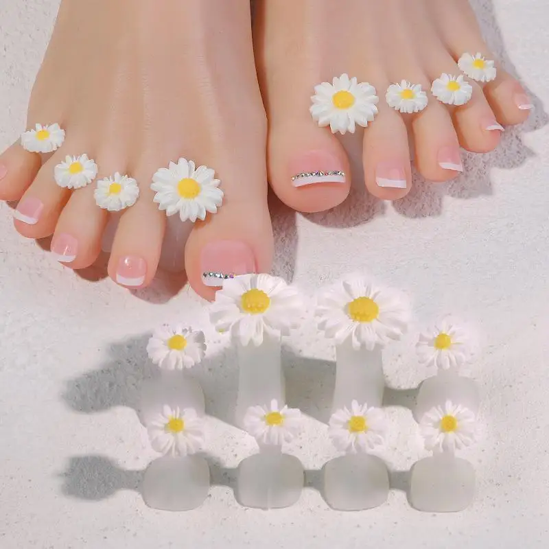 {+} 8pcs Soft Silicone Flower Design Perals Toe Separator For Pedicure Foot Finger Splitter Flexible Finger Toe Separation Tool