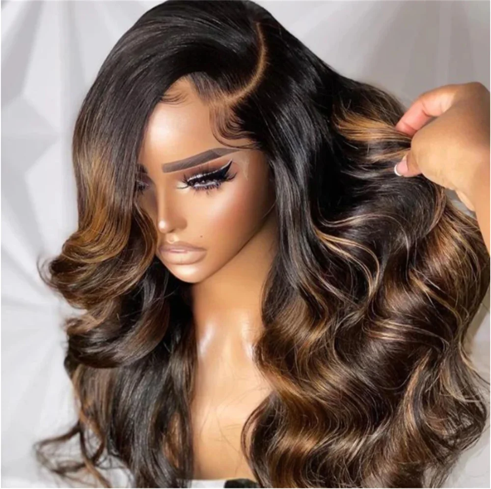 Long Highlight Brown Body Wave 26Inch Soft 5x5 Silk Base Silk Jewish Human BabyHair HD Lace European Hair Glueless Preplucked