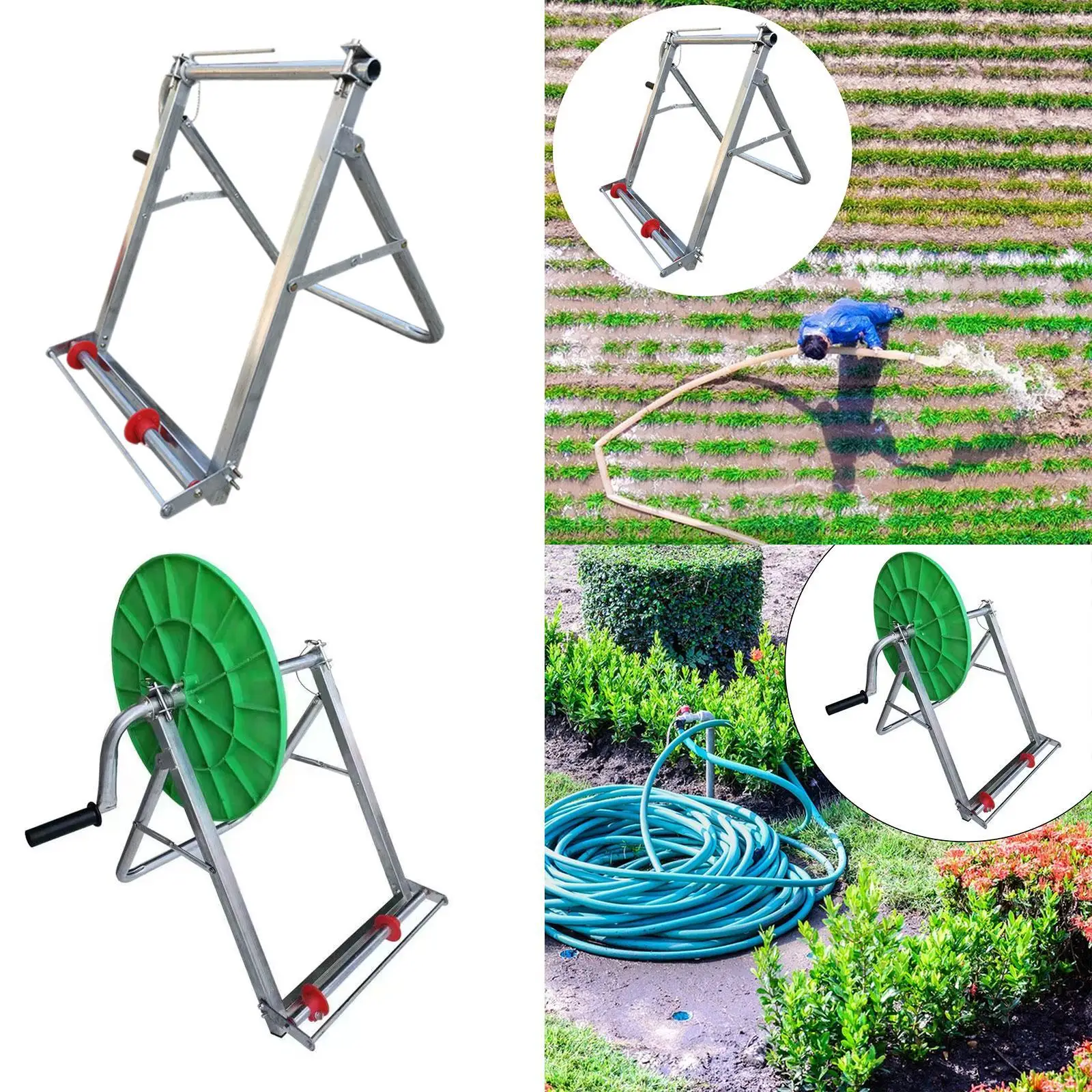 

Garden Water Hose Reel Cart Hose Holder Folding Large Capacity Hand Crank Pipe