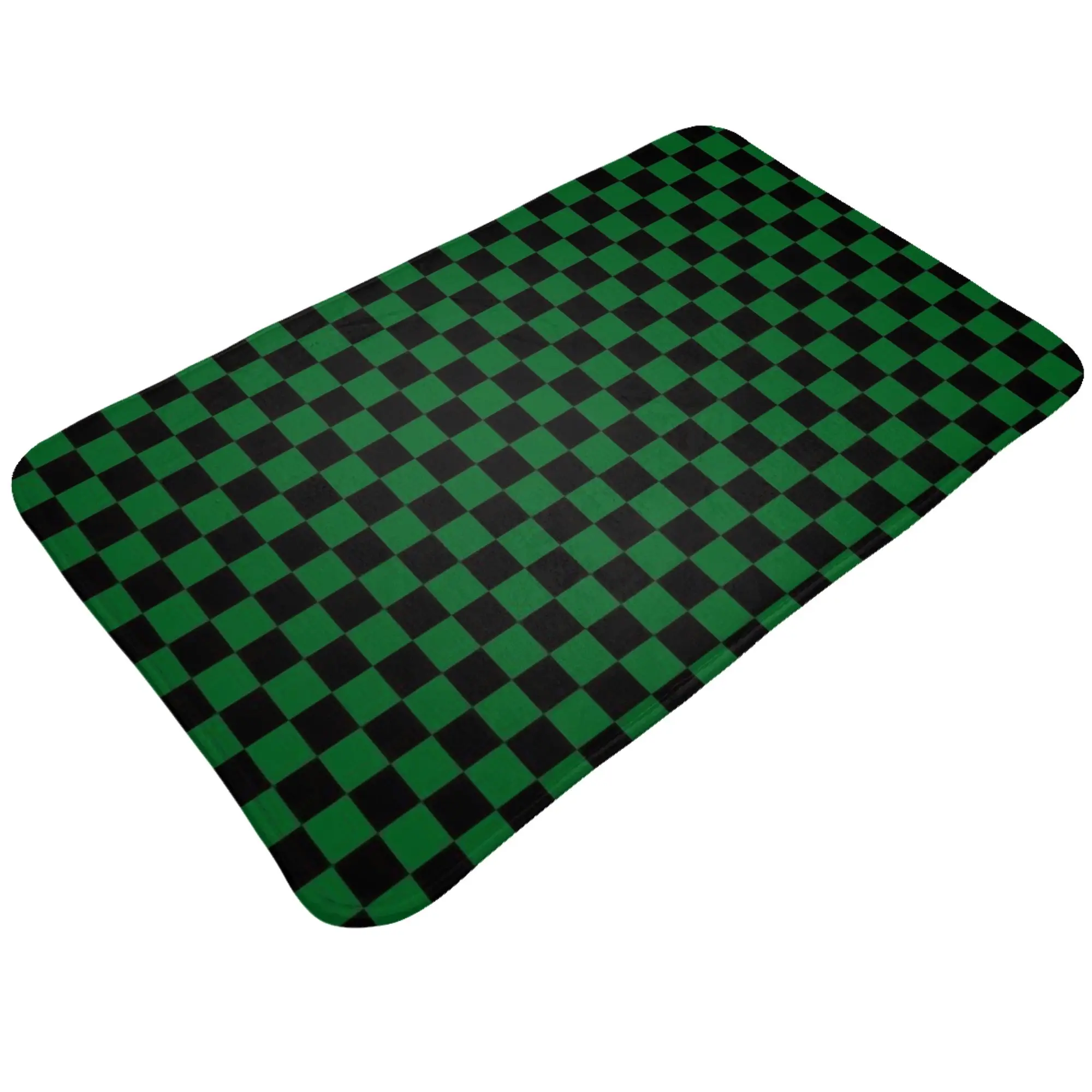Green Black Checkered Plaid Pattern Anti-Slip Mat Bath  Absorbent Doormat Home Decor