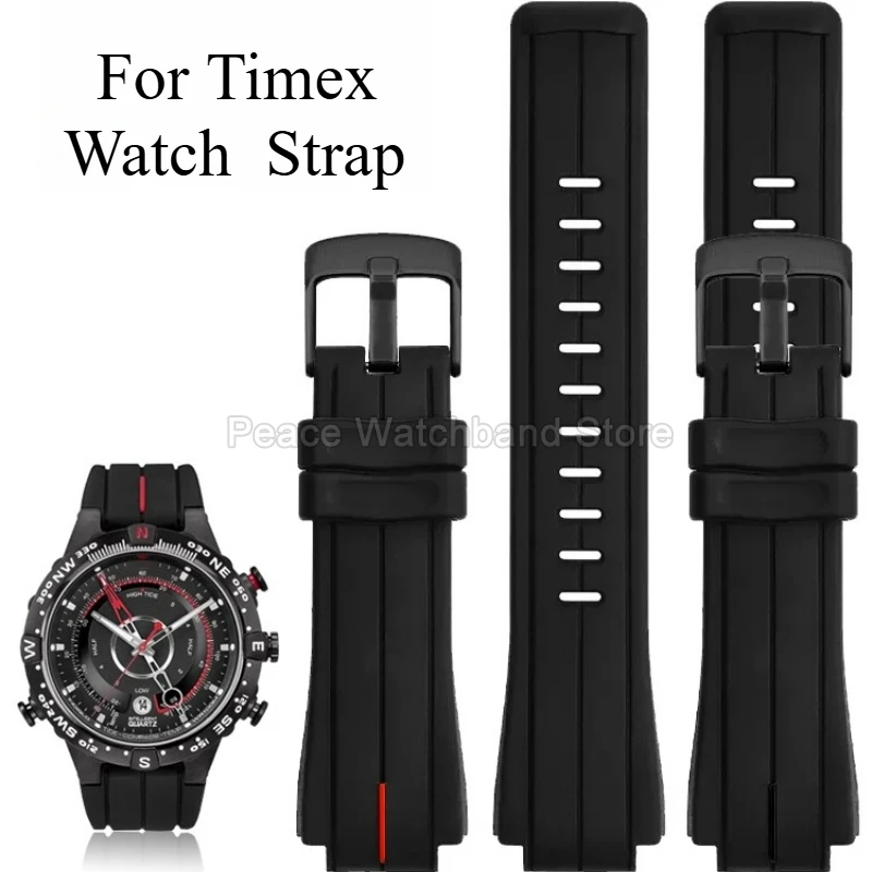 Colorfast Smooth-textured Silicone Watchband for Timex Expedition Tide-Temp-Compass T2N720 T2N739 TW2V22200 Convex Interface