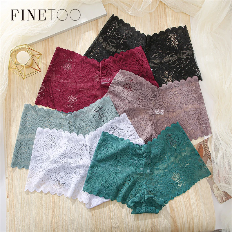 FINETOO 3PCS Women Floral Hollow Lace Panties Low Waist Briefs Sexy Lingerie Pantys Underpants Female Underwear Intimates