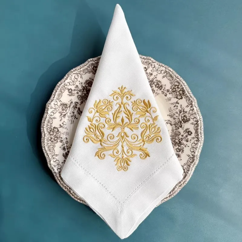 Handmade Embroidered Floral Napkins - Set of 4 Elegant Dining Linens