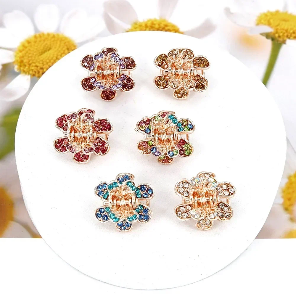 Crystal Small Hair Claw Flower Shaped Hair Clip Girl Hairpins Shiny Fashion Claw Clip Wedding Hair Accessories Headwear Ornament