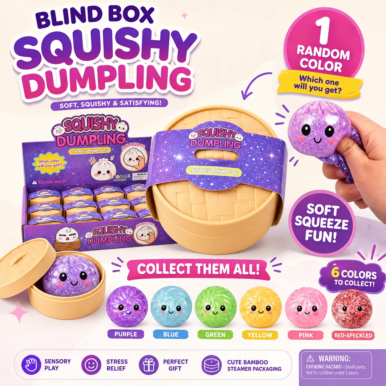 Random 1-5PCS Dumpling Squishy Mystery Box Glitter Realistic Bun Slow Rebound Squeeze Sensory Fidget Stress Relief Desk Toy