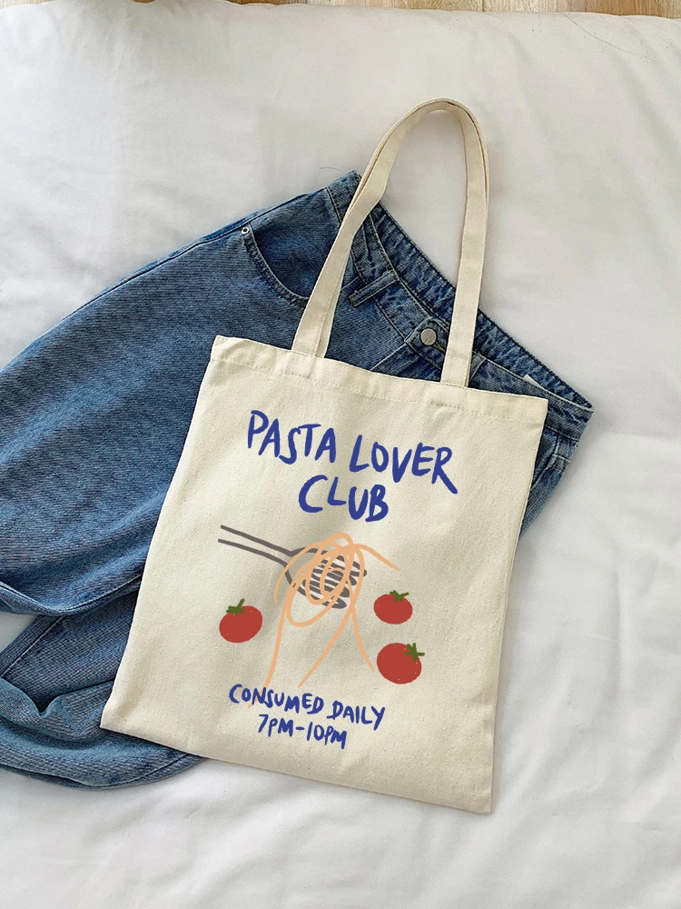 1 Stück Pasta Lover Club Künstlerischer Druck Canvas Einkaufstasche Vintage Stil Kunsttasche Gepäcktasche Wiederverwendbare Umhängetaschen