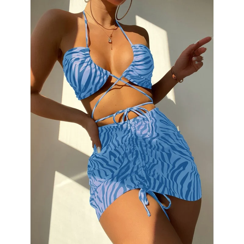 Three-Piece Striped Swimsuit for Women, Split Bikini, Ins Style