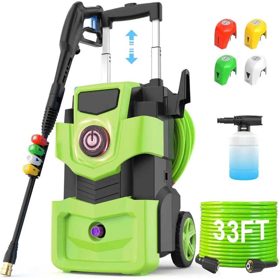 

Adjustable Pressure Cleaner with 33FT Flexible Extension Hose + 34FT Power Cord 4 Nozzles Foam Cannon Best Power Cleaner for Ca