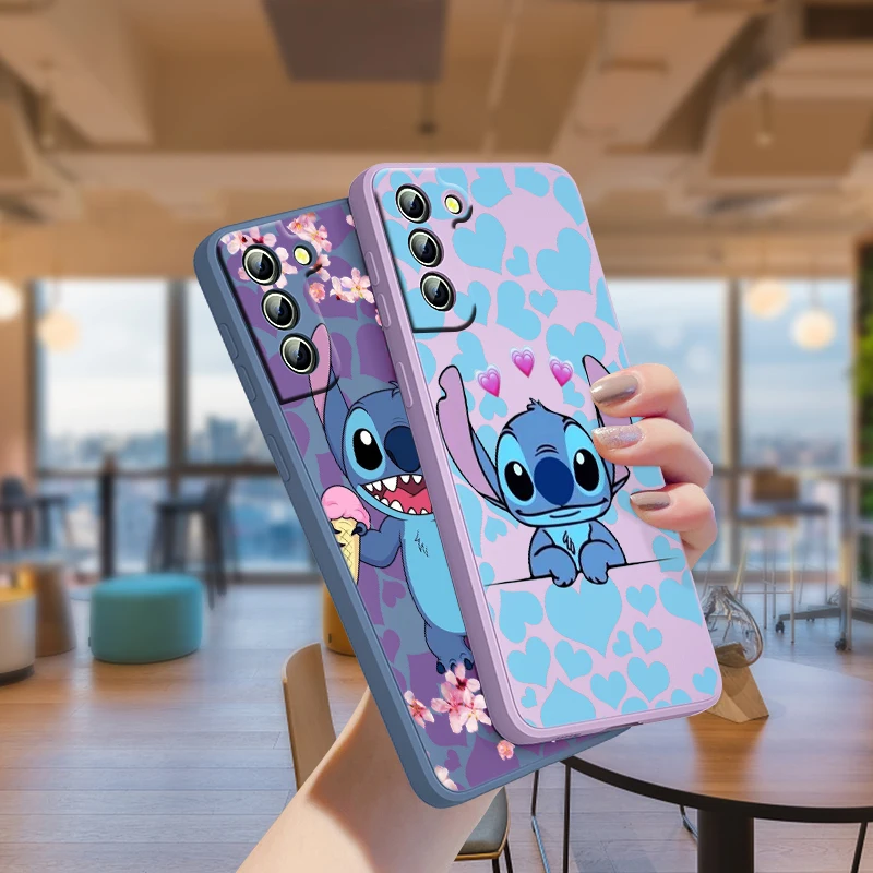 Lilo & Stitch Disney Phone Case For Samsung Galaxy S24 S23 S22 S21 S20 FE S10 Plus Lite Ultra 5G Funda Liquid Rope Cover