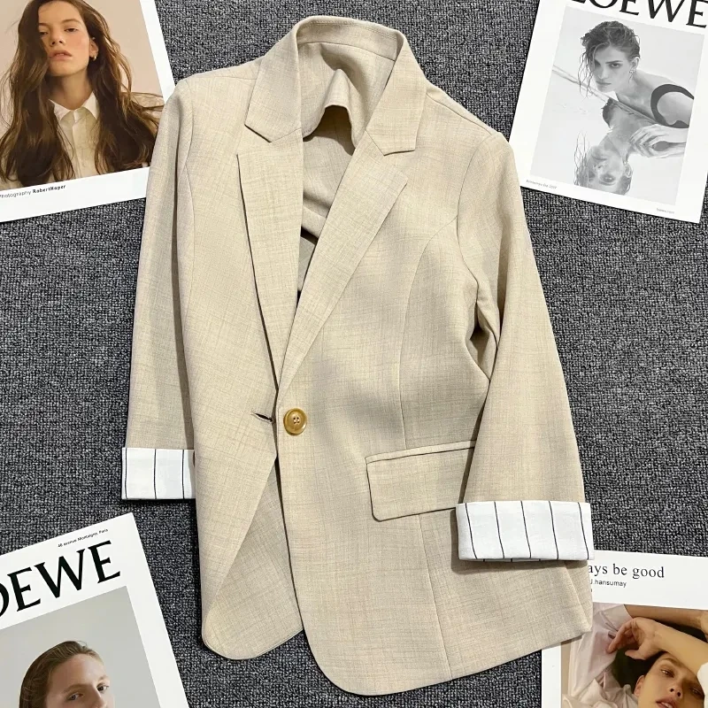 Blazer casual três quartos feminino, terno de escritório, casaco feminino, design de moda, tops de primavera, outono, novo, 2023