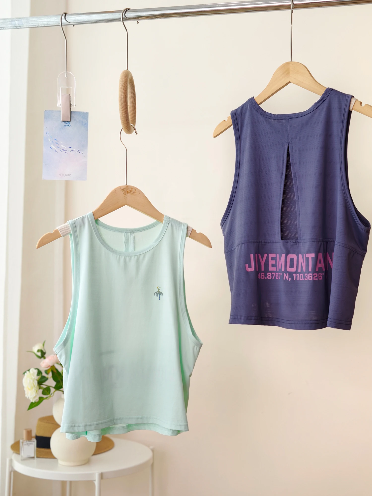 Breathable Mesh Texture Printed round Neck Vest T-Shirt Back Hollow out Design Standard Fit Casual Style Ladies Top