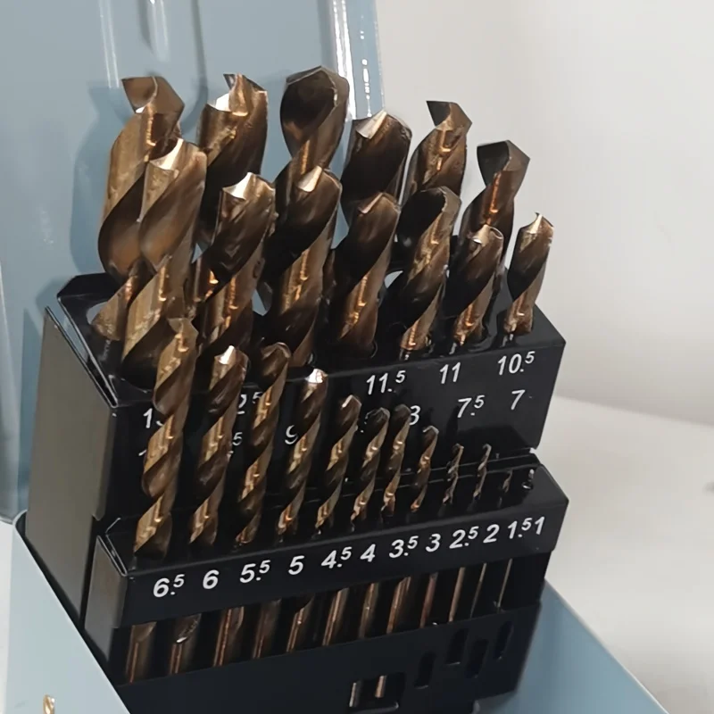 25個入り-m35-コバルトドリルビットセット-1mm-13mm、135度チップツイストビット、金属製ボックス入り、鋼材および家庭用穴あけに最適