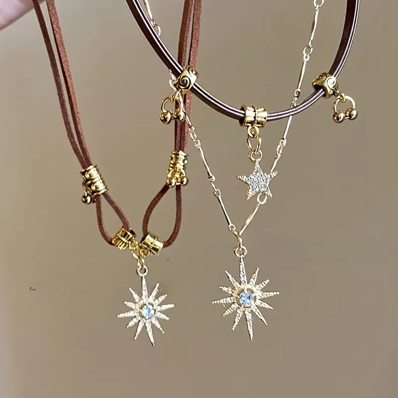 Bohemian Inspired Pendant Necklaces Set Faux Leather Choker Collar with Charms Suitable for All Seasons