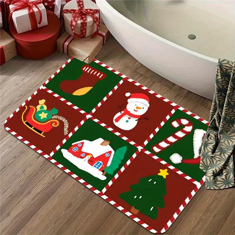 Christmas Gingerbread Man Doormat Merry Christmas Print Entrance Mat Xmas Candy Cane Snowflake Front Door Floor Rug