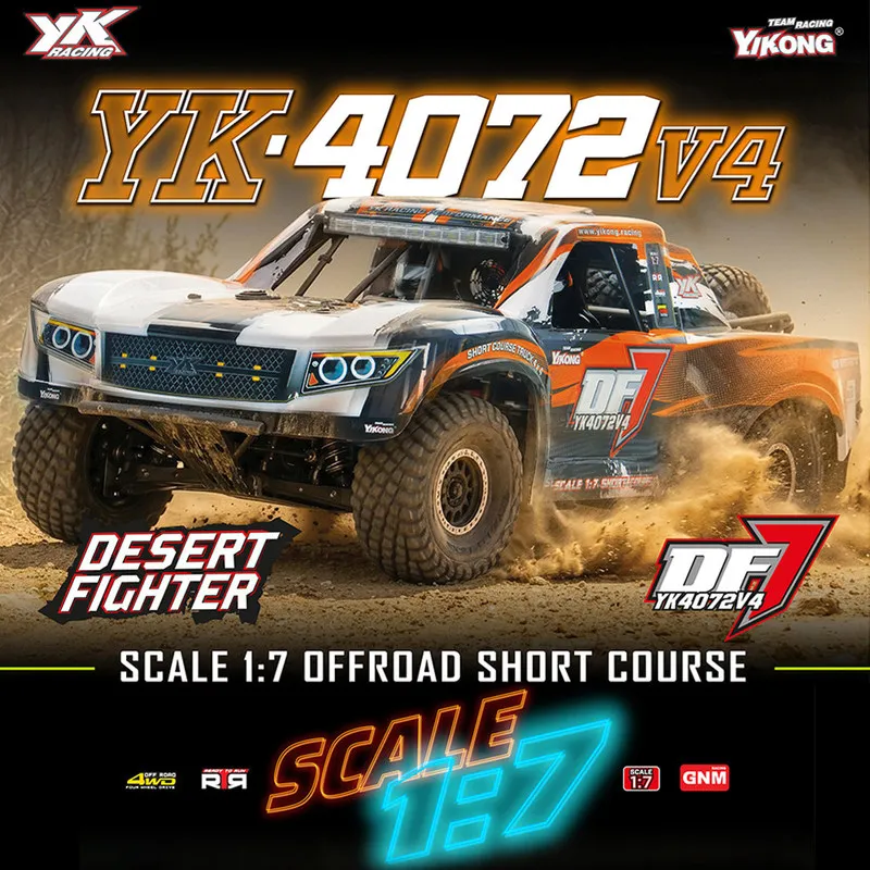 YIKONG 4072 V4 1:7 Rear Straight Axle Short Card DF7 Desert Card Remote Control Off-Road Vehicle RC Model Car Brushless 4WD Car