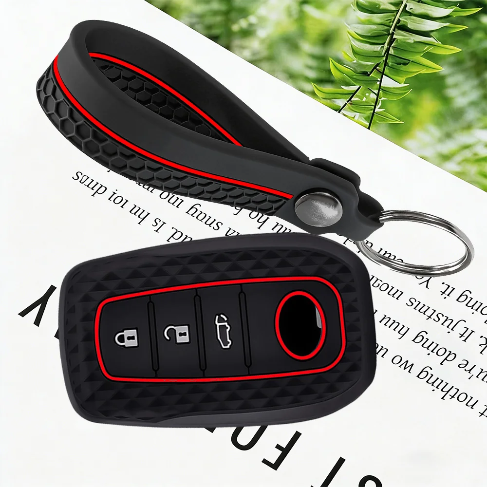 Silicone Car Key Case Cover Keychain-For Toyota Corolla Hatchback Cross Yaris Cross Prius Hilux Land Cruiser LC200 LC250 LC300