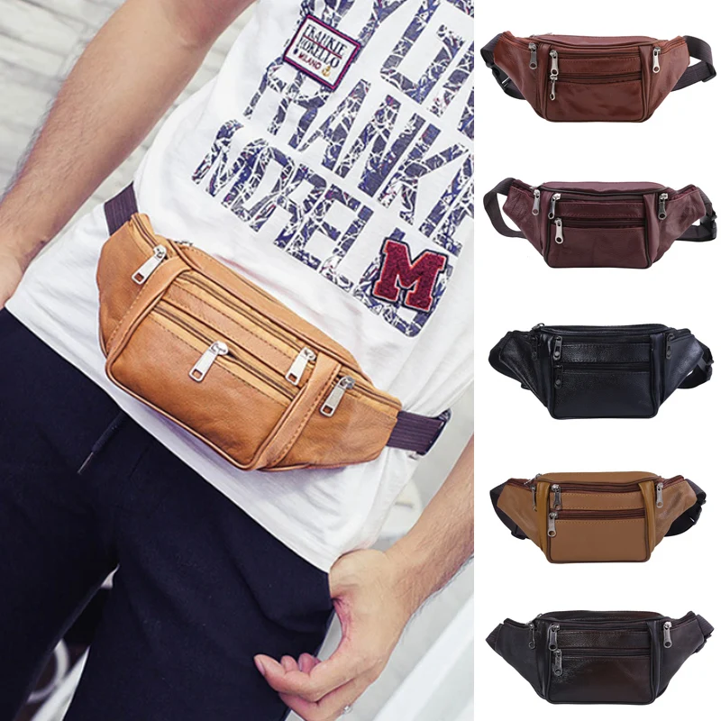 Fashion Men Genuine Leather Waist Packs Men Organizer Travel Waist Pack Necessity Waist Belt Mobile Phone Bag