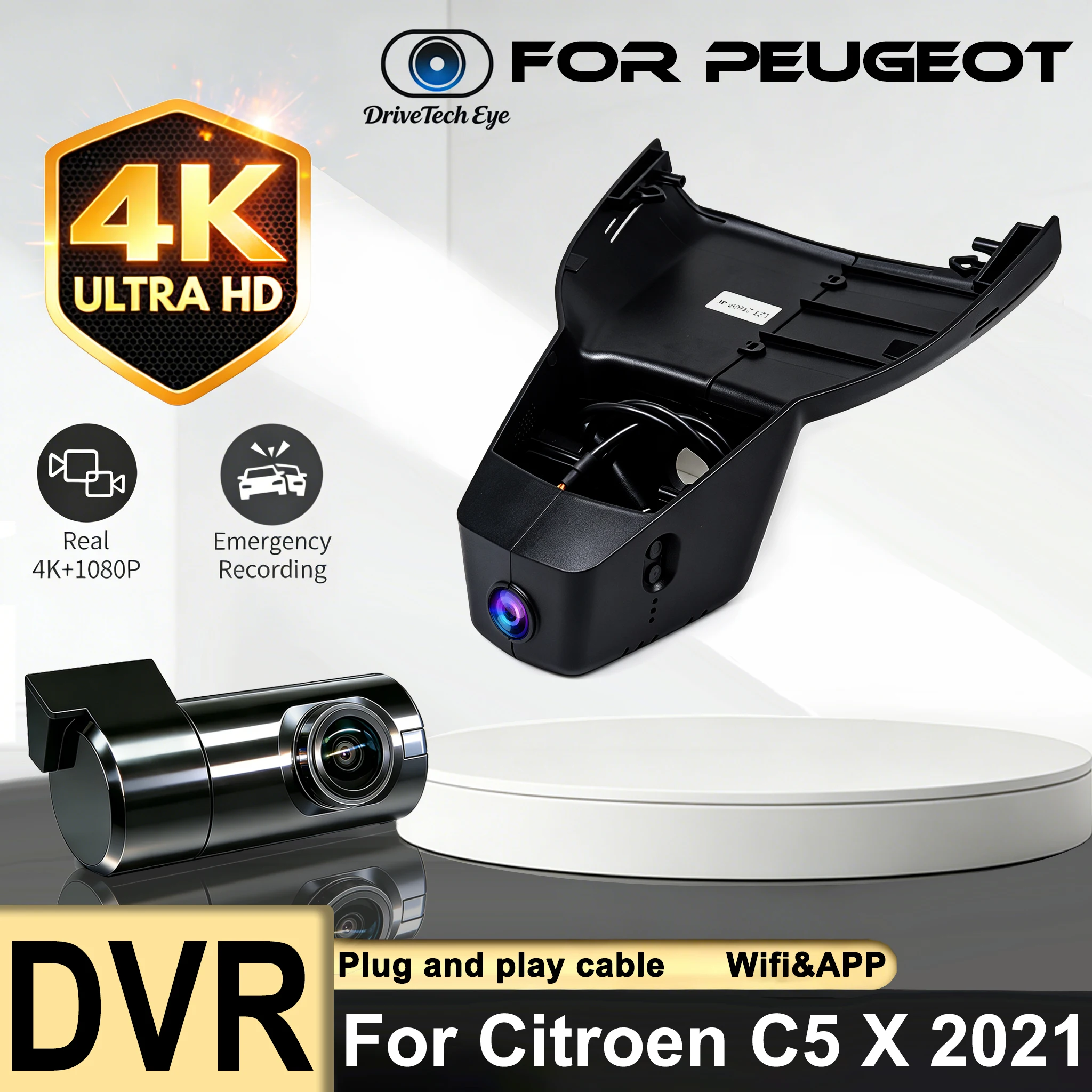 New! Car Driving Recorder Easy to Install For Citroen C5 X C5X 2021 2022 2023 Car DVR Wifi Video Recorder Dash Camera UHD 2160P
