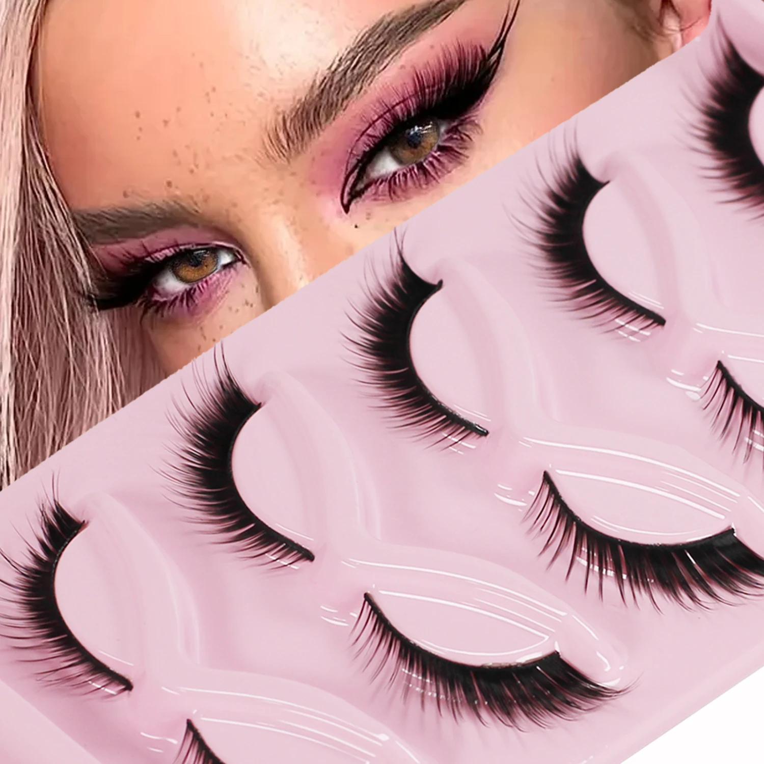 5 pares de cílios olho de gato, cílios estendidos e fofos nos cantos externos, cílios postiços de vison natural