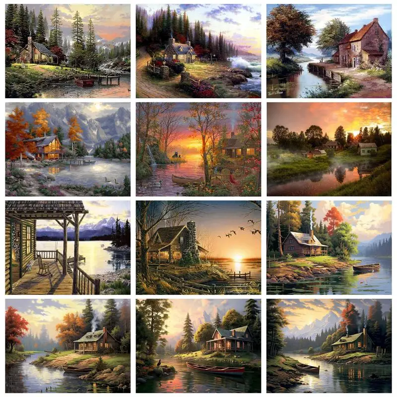 

RUOPOTY Frame Village Diy Painting By Numbers Kits For Adults Landscape Acrylic Paint On Canvas For Home Decors 60x75cm